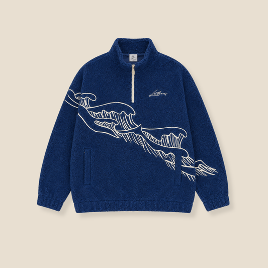 Reverse Great Wave - Sherpa Quarter-Zip Jacket