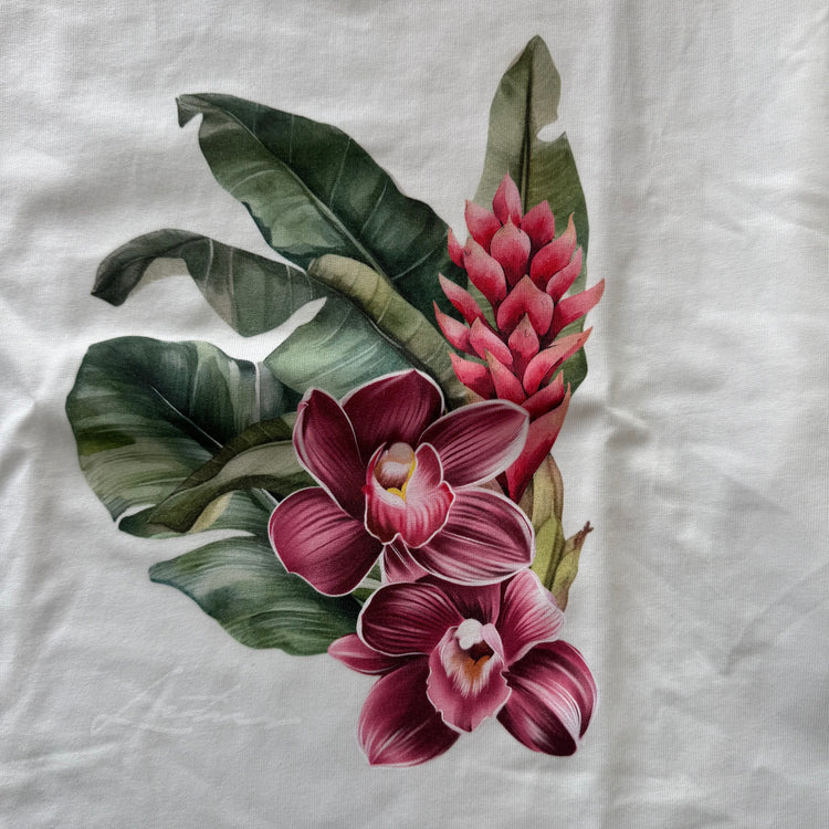 Orchid Art - LONG SLEEVE (WHITE TEE/BLACK SLEEVES)