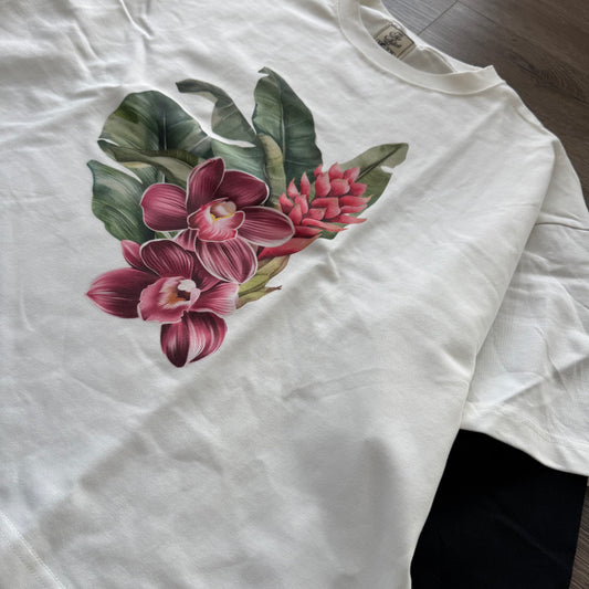 Orchid Art - LONG SLEEVE (WHITE TEE/BLACK SLEEVES)