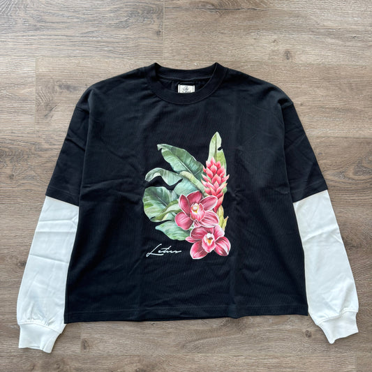 Orchid Art - LONG SLEEVE (BLACK TEE/WHITE SLEEVES)