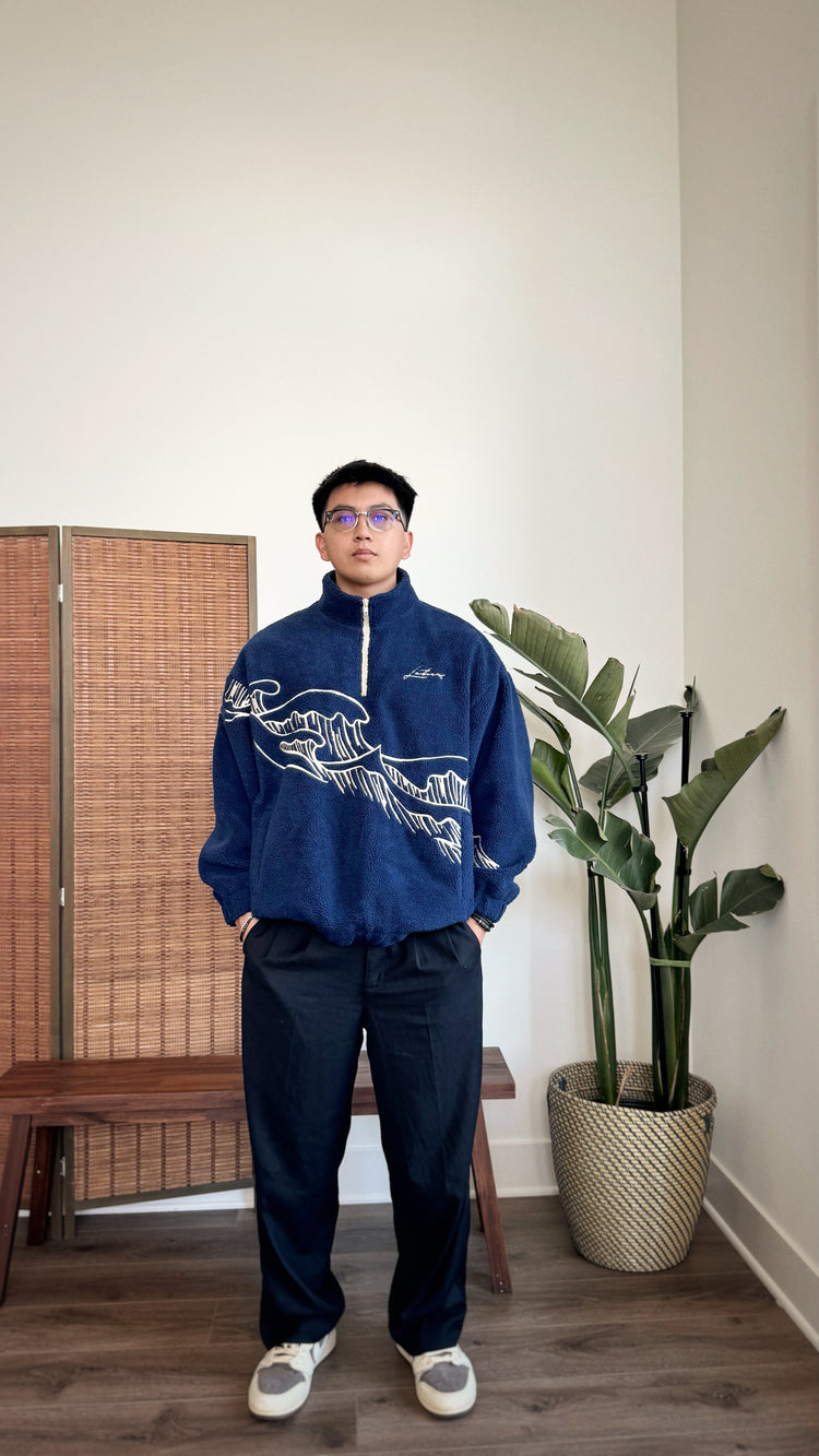 Reverse Great Wave - Sherpa Quarter-Zip Jacket (Pre-Order)