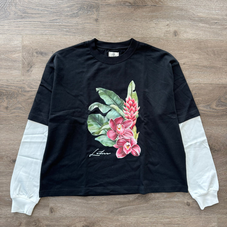 Orchid Art - LONG SLEEVE (BLACK TEE/WHITE SLEEVES)