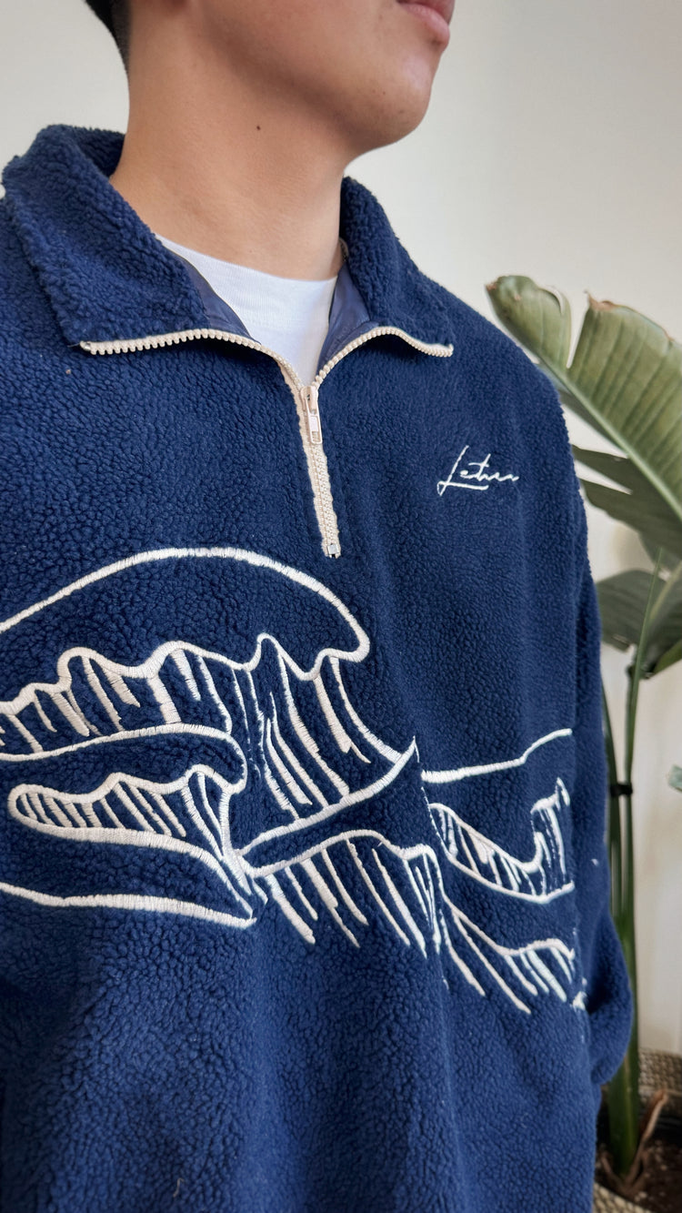 Reverse Great Wave - Sherpa Quarter-Zip Jacket (Pre-Order)